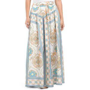 WHITE SANDSTORM White Linen Blend Floral Maxi Skirt